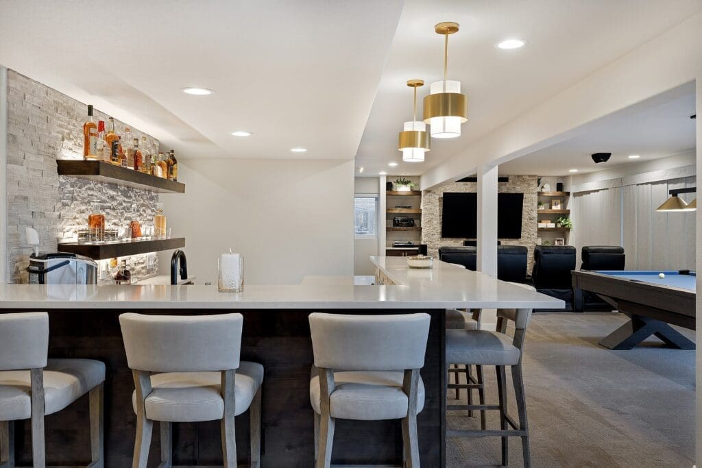Basement White Bright Pool Table Denver Movie Room