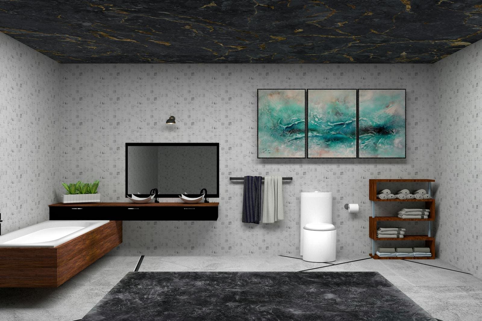 3D visualization of a smaller bathroom.