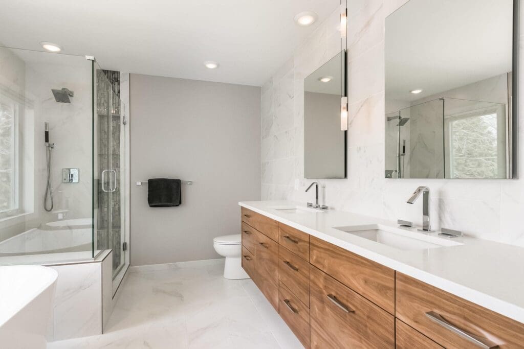 bathroom remodel | white finishes and standalone tub