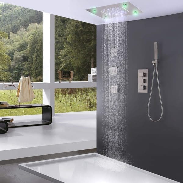 A luxury walk-in shower system - an example that impacts the cost of a full bathroom remodel.