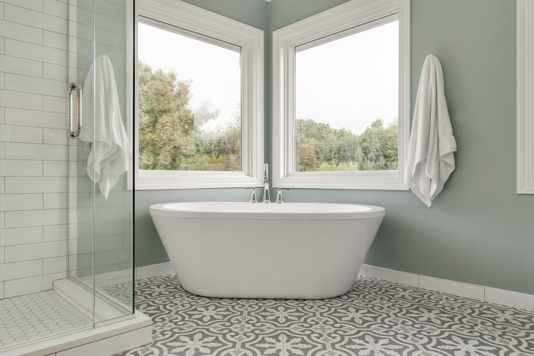 bathroom remodel | corner windows | stand alone tub