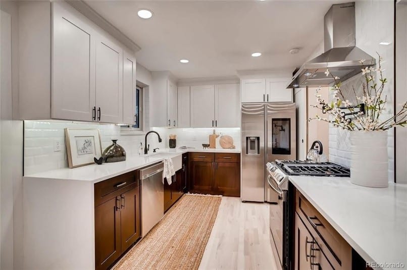 dark wood and white kitchen | wall lined cabinets | fbc remodel