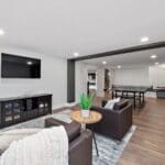 Transitional Basement Finish | Video Game Room, Game Room, Seating Nook | FBC Remodel