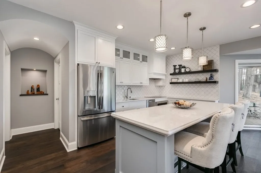 white kitchen remodel | island and pendant lights | fbc remodel