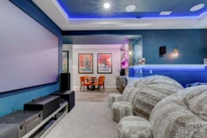 Game room with blue lights