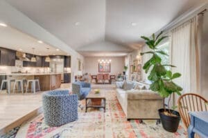 Room with sitting area and kitchen