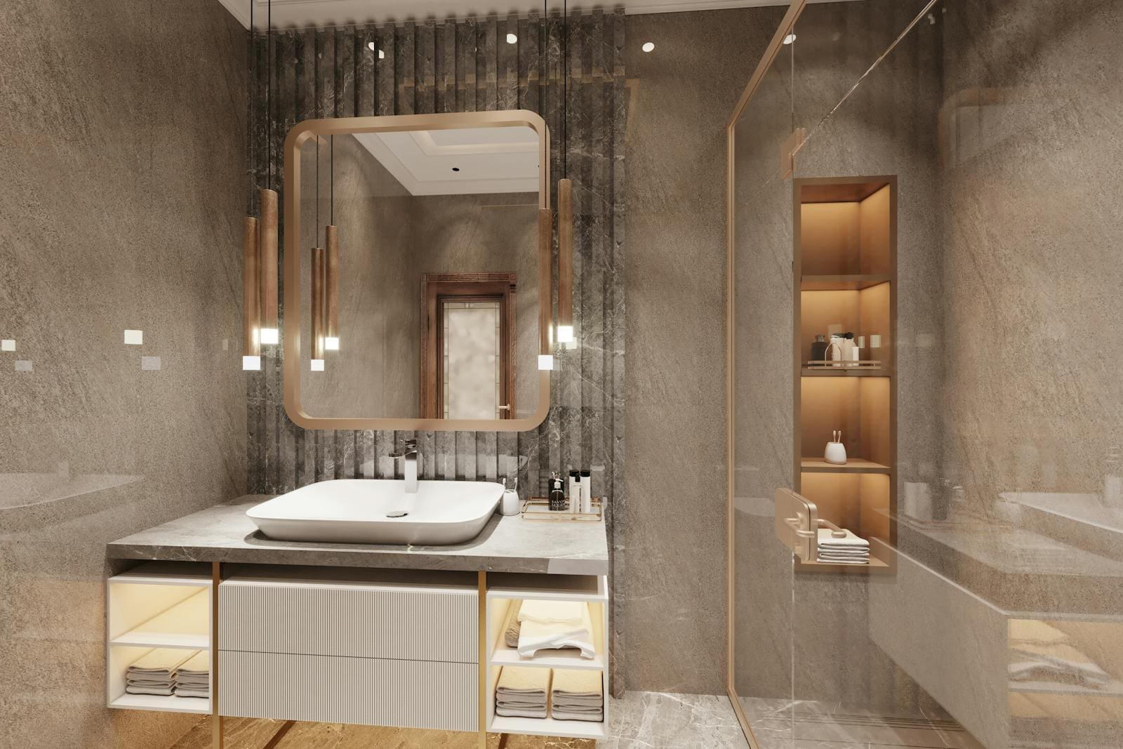 Tiny bathroom ideas - hanging lights in the bathroom.